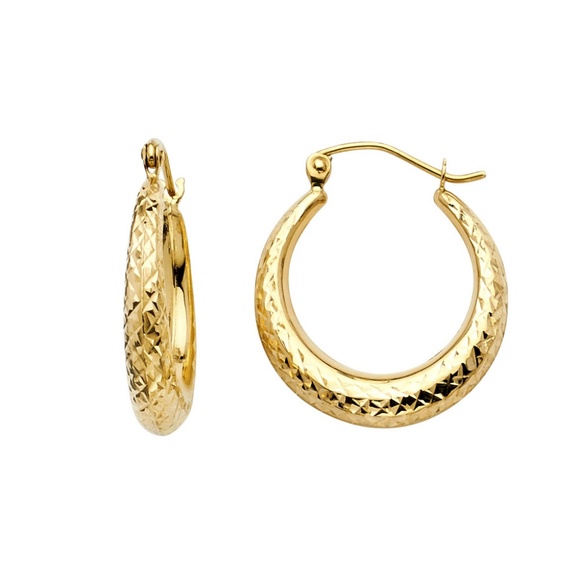 14K Yellow Gold 4mm Diamond cut Hoop Earrings